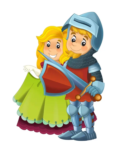 Cartoon Scene Knight Prince Princess Together White Background Illustration Children — Stock Photo, Image