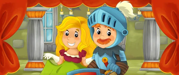 Cartoon King Knight Queen Beautiful Castle Room Illustration Children — Stock Photo, Image