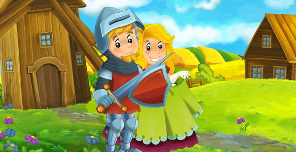 Cartoon Scene Met Prins Prinses Boerderij Ranch Reizen Illustratie Voor — Stockfoto