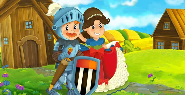 Zeichentrickszene Mit Prinz Und Prinzessin Auf Der Farm Ranch Unterwegs — Stockfoto