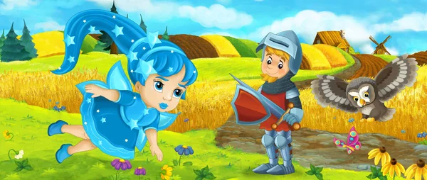 Cartoon King Knight Fairy Queen Farm Ranch Illustration Children — Stock Photo, Image