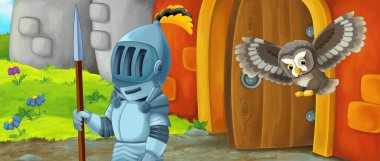 Kale girişinin yakınındaki çizgi film ejder şövalyesi - çocuklar için resim