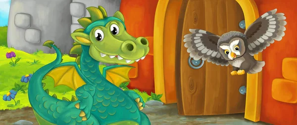 Cartoon Dragon Castle Entrance Illustration Children — Stock Photo, Image