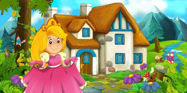 Cartoon Scene Wooden House Farm Ranch Princess Illustration Children — Stock Photo, Image