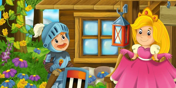 Cartoon Scene Wooden House Farm Ranch Knight Illustration Children — Stock Photo, Image