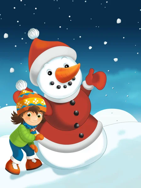 Kerstmis scène met sneeuwpop — Stockfoto