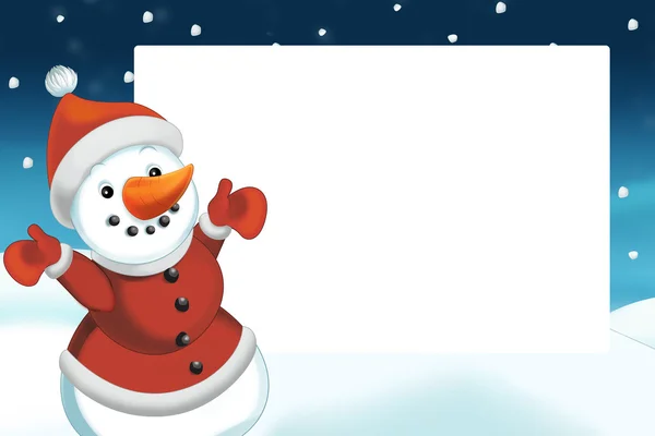 Jul scen med snögubbe — Stockfoto