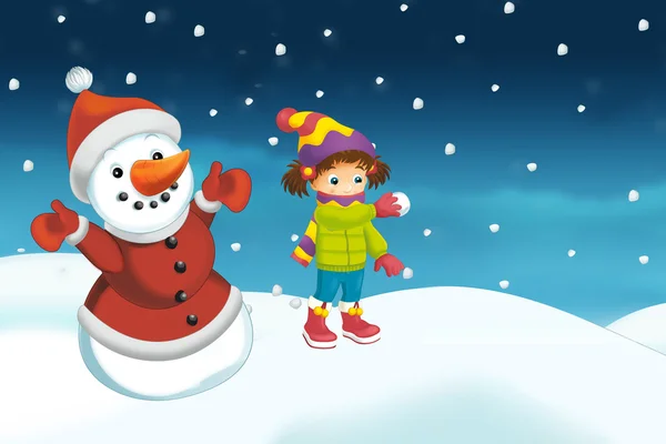 Christmas scene with snowman — Stock Photo, Image