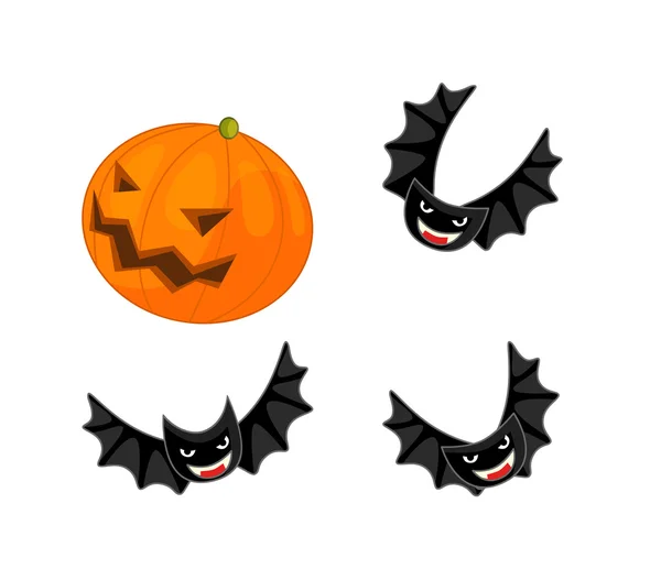 Cartoon halloween bats and pumpkin — Stock Photo, Image