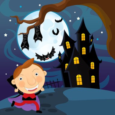 Cadılar Bayramı çocuk kale önünde