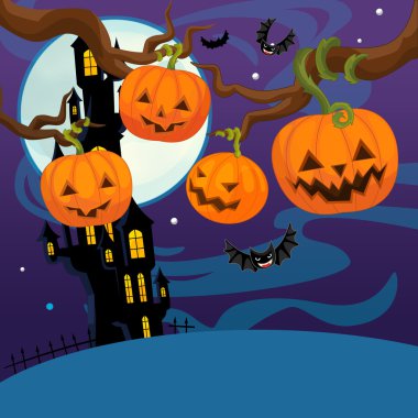 Ağaçta asılı Halloween kabaklar