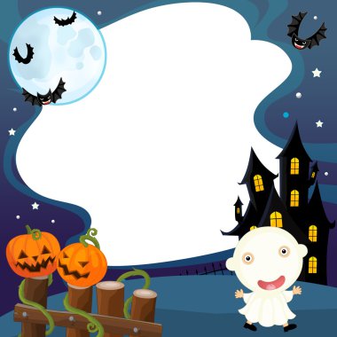 Cadılar Bayramı hayalet kale önünde