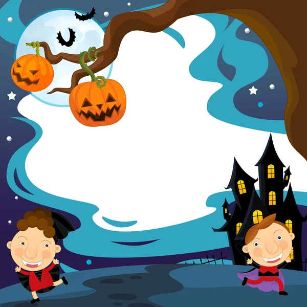 Halloween vampires  in front of  castle — Stock Photo, Image