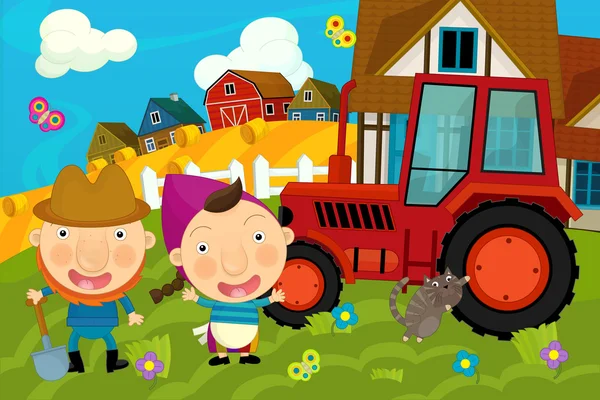 Farmer and his wife near the tractor — Stock Photo, Image
