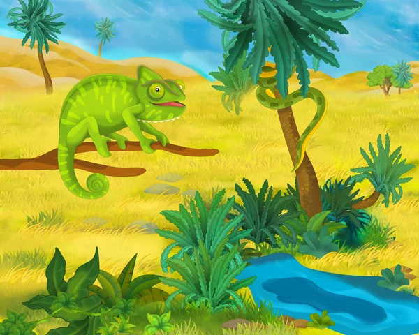 Cartoon green chameleon — Stock Photo, Image