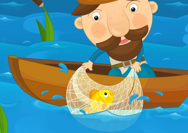 Personaje de dibujos animados pescador — Foto de Stock