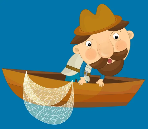 Cartoon character fisherman — Stock Photo, Image