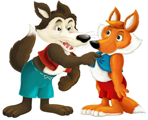 Γελοιογραφία λύκος και fox — Φωτογραφία Αρχείου