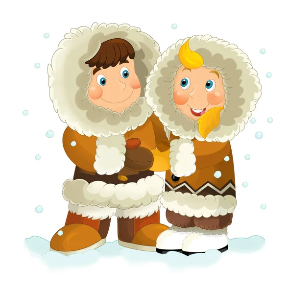 Kreskówka eskimo chłopiec i dziewczynka — Zdjęcie stockowe