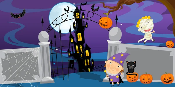 Cartoon halloween scene — Stock Photo, Image