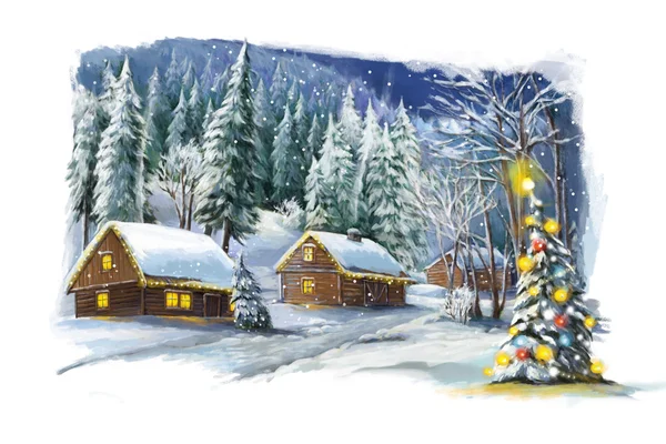 Noel ağacı ile Noel kış mutlu sahne