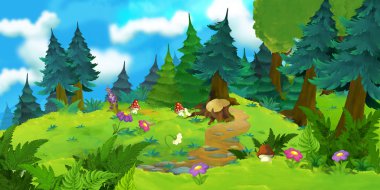 Bir ormanın çizgi film arka plan