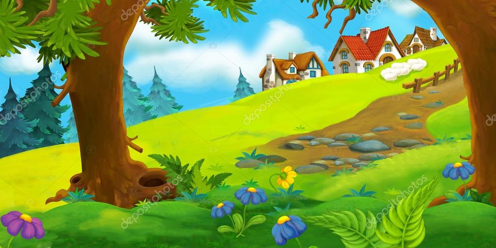 Cartoon background of old village Stock Photo by ©agaes8080 90793242
