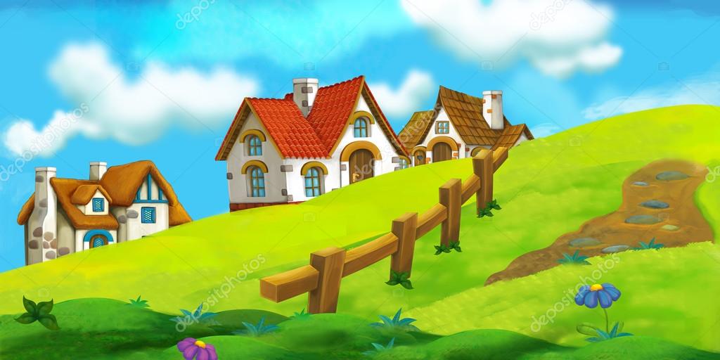 Cartoon background of old village Stock Photo by ©agaes8080 90797492