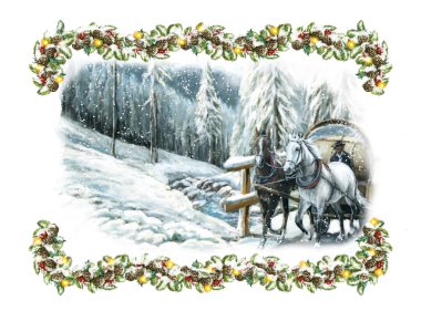 Noel kış mutlu sahne bir çerçeve ile