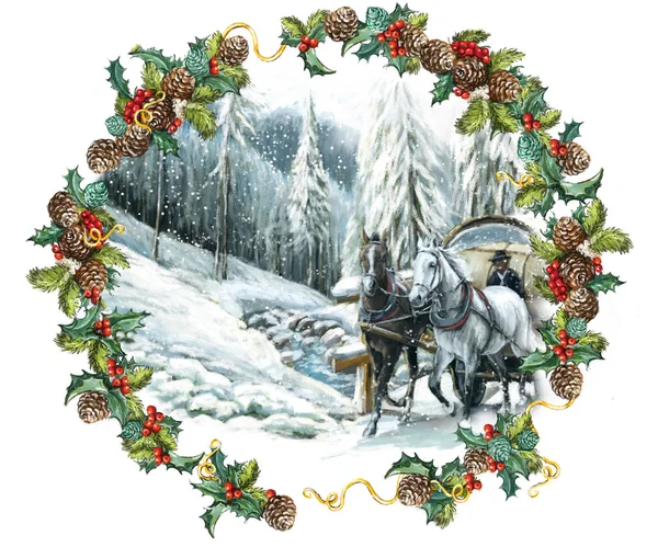Kerstmis winter gelukkig scène met een frame — Stockfoto