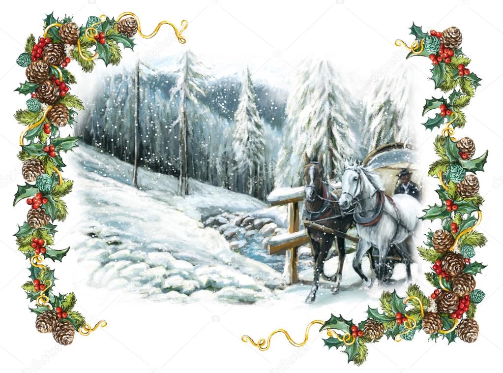 Christmas winter happy scene with a frame