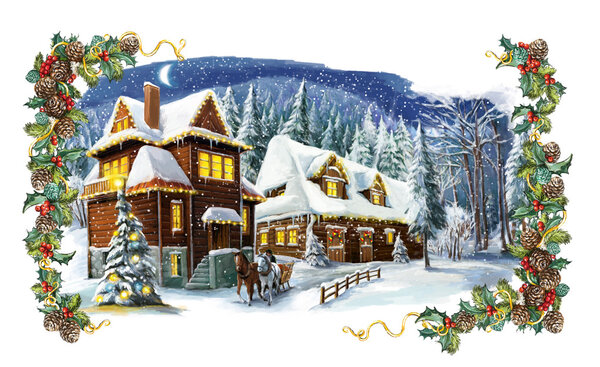 Christmas winter happy scene with frame