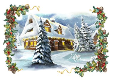 Çerçeve ile Noel kış mutlu sahne