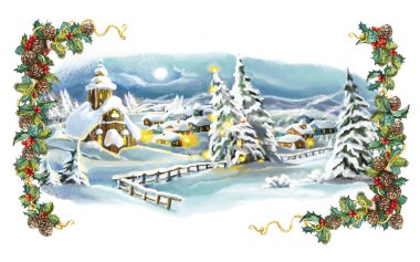 Çerçeve ile Noel kış mutlu sahne