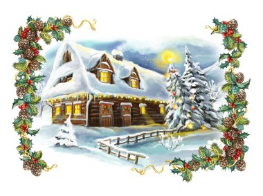 Çerçeve ile Noel kış mutlu sahne