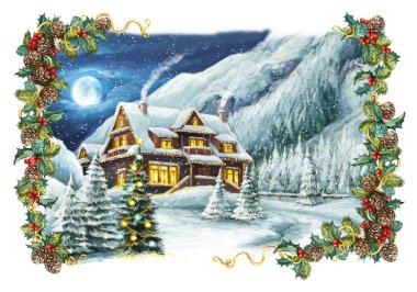 Çerçeve ile Noel kış mutlu sahne
