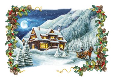 Çerçeve ile Noel kış mutlu sahne