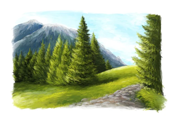 Kreskówka scena - drogi w górach — Zdjęcie stockowe