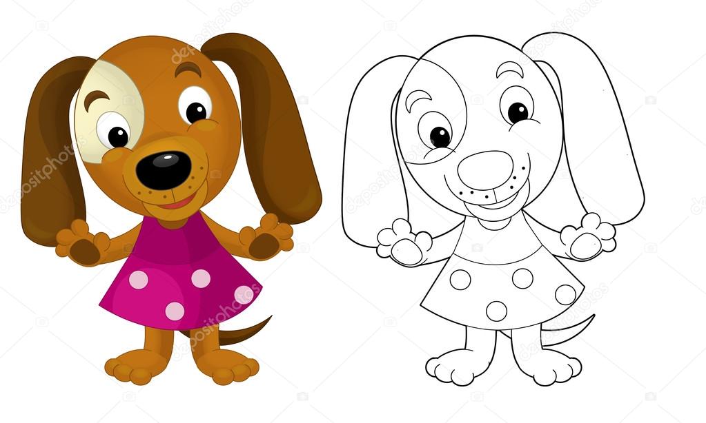 Cartoon girl dog - coloring page with preview