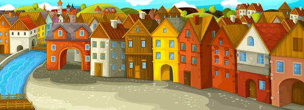 Desenhos animados de uma antiga cidade medieval — Fotografia de Stock