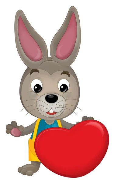 Kreslený králík s Valentýnské srdce — Stock fotografie