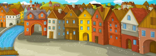 Fröhliche und bunte Cartoon-Stadtlandschaft — Stockfoto