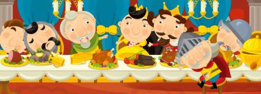 Ortaçağ sahne - görüntü için farklı masallar - kraliyet çift - soylu ve bir şövalye çizgi film