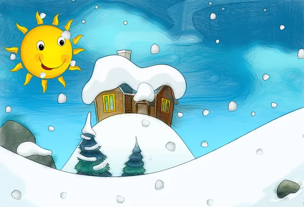 Kreslený zimní pozadí - scény pro různé pohádky — Stock fotografie