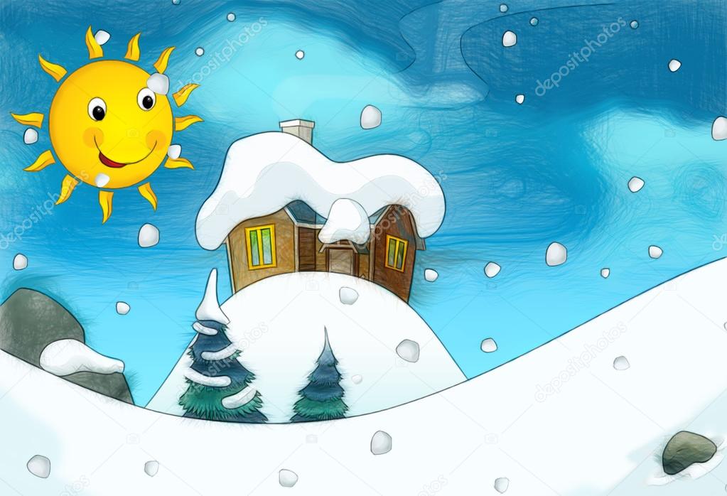 Cartoon winter background - scene for different fairy tales