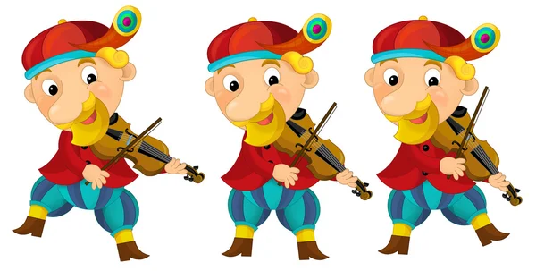 Cartoon medieval character - jester with violin - isolated — Stock Photo, Image