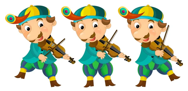 Medeltida seriefigur - jester med violin - isolerade — Stockfoto