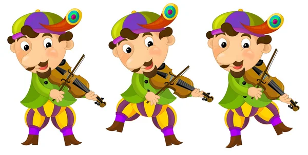 Medeltida seriefigur - jester med violin - isolerade — Stockfoto
