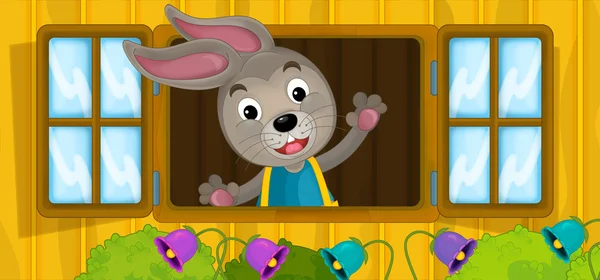 Happy cartoon scene with a young bunny — Stock Photo, Image