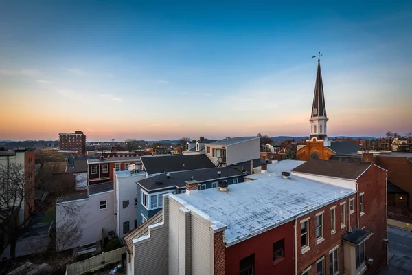 Utsikten över downtown i solnedgången, i York, Pennsylvania. — Stockfoto